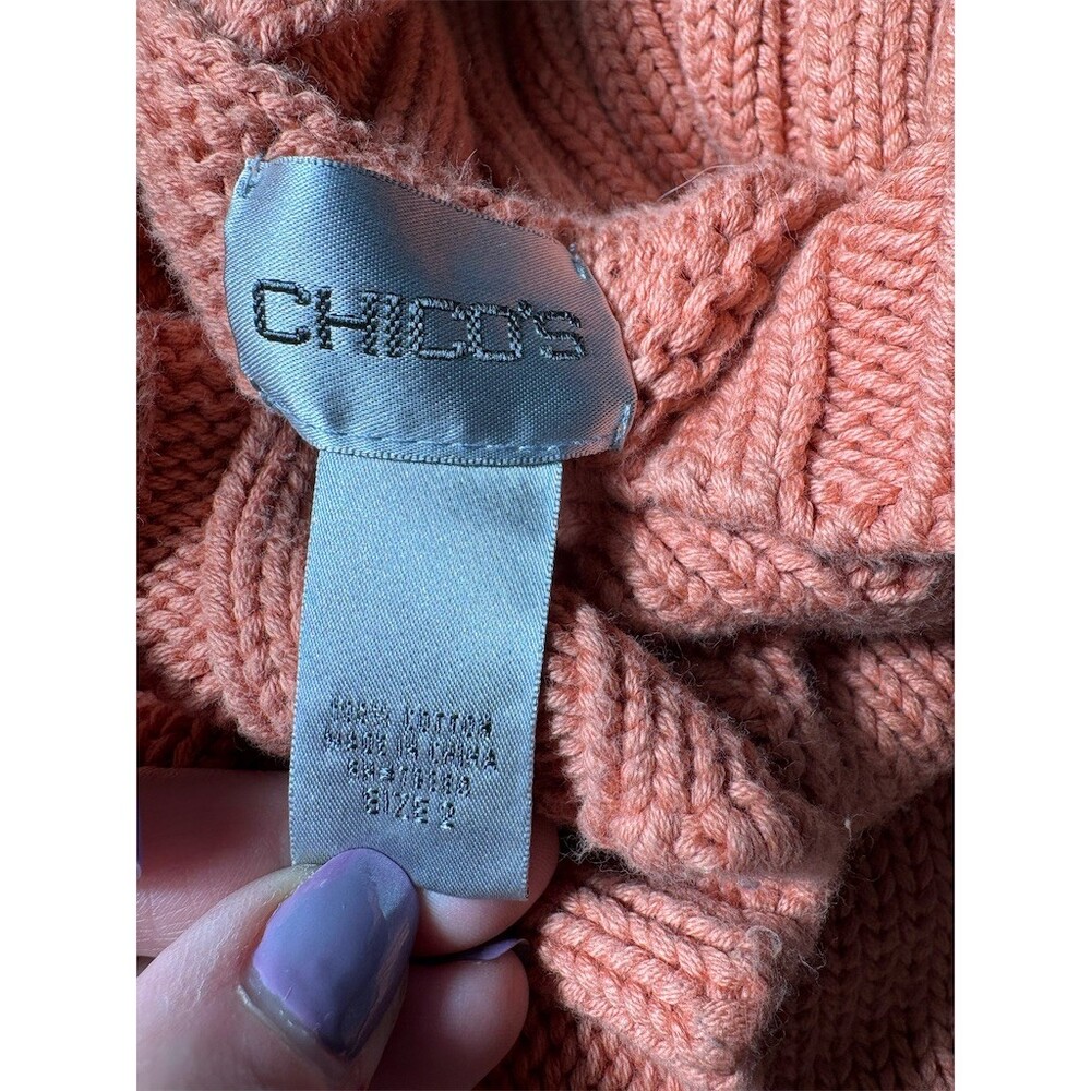 Chico's Cardigan Sweater Womens Size 2 Large Orange Chunky Knit Button - Picture 7 of 10